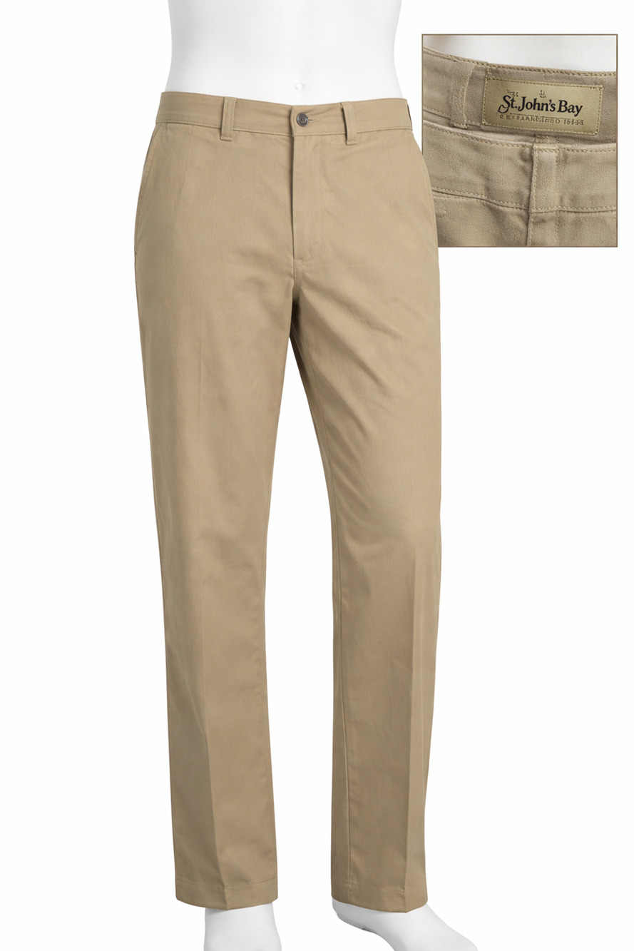 St. John’s Bay Khaki Cotton Twill Classic Chino Pants Relaxed Preppy 37x34